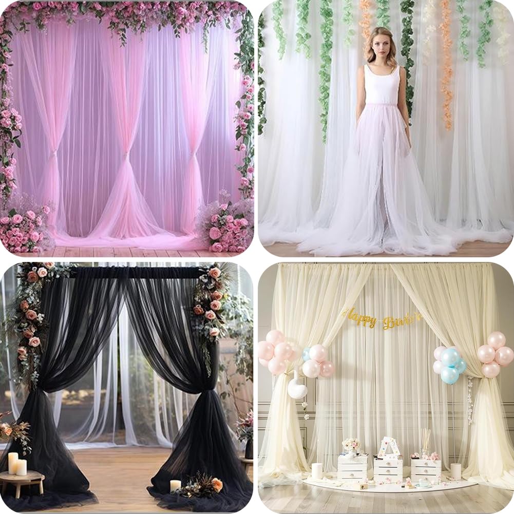 CREATCABIN 2 Piezas de Cortina de Fondo de Tul Negro Cortinas de Fondo Transparentes Negras Fondos para fotomatón para Bodas cumpleaños Despedidas de Soltera Fiestas de Navidad recepciones 1.5 x 2.5m
