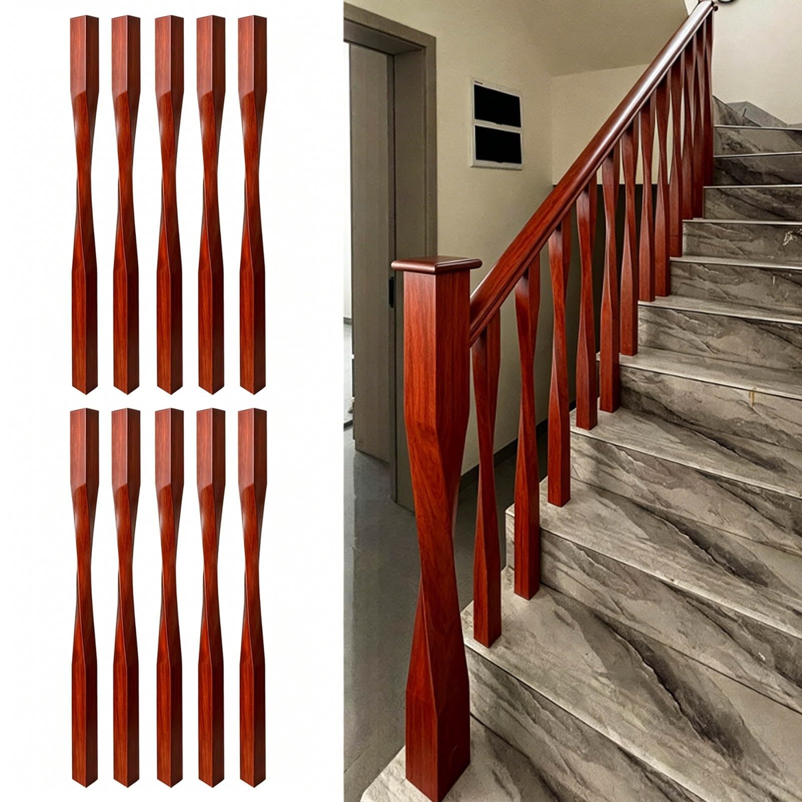 JFBLSD Solid Wood Stair Balusters, Indoor Stair Railing Spindles Contemporary Staircase Spindles Bundles Handrail Parts for Contemporary Home Décor(Red,10Pcs)
