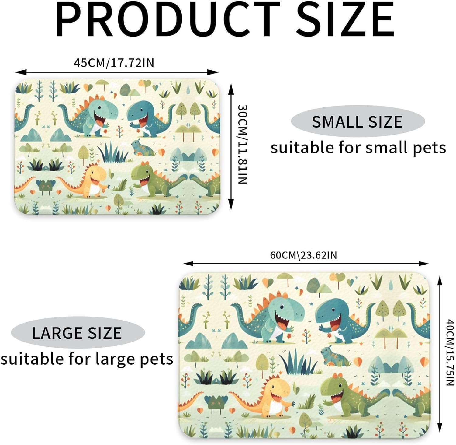 30x45cm Cute Little Baby Dinosaur Print Pet Absorbent Feeding Mat - Quick Dry Food Pad/Leather Placemat, for Dog Cat Food Bowl Water
