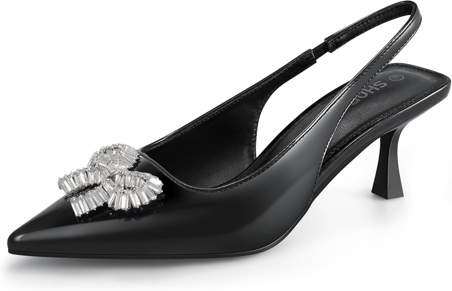 Women's Slingback Kitten Heels - Sparkly Rhinestone Bow