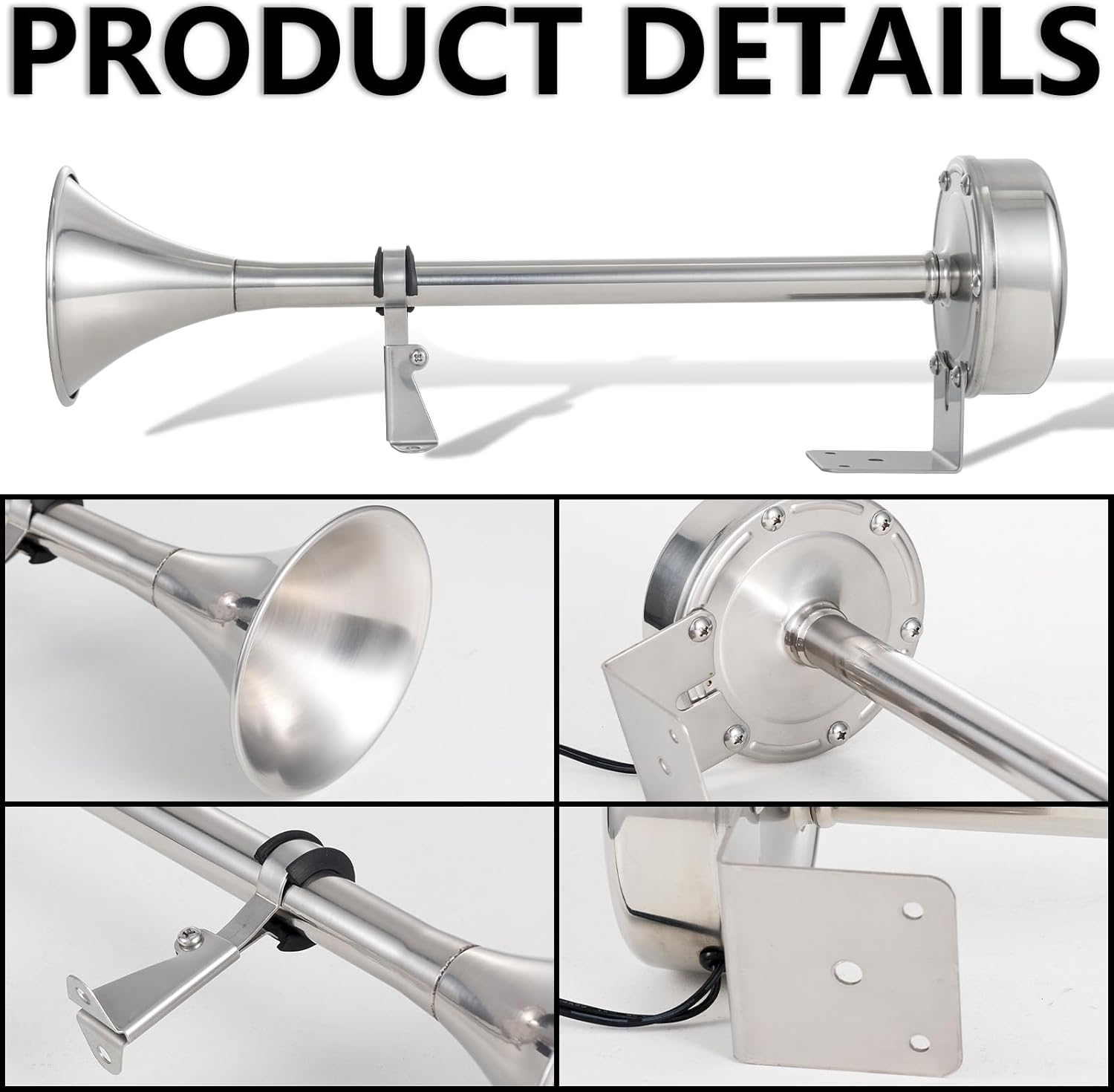 FARBIN Boat Horn Marine 12V Stainless Steel Single Trumpet Boat Horn Waterproof Electric Horn for Ships Boats Sailboats Yachts Trucks SUV RV Touring Car etc. (single stainless steel short pipe, 12V)