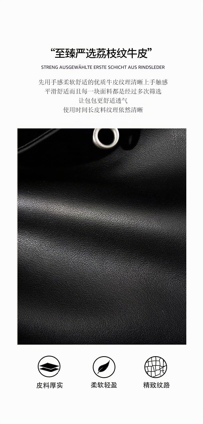 Damen Tote Bag Große Kapazität Glatt Rindsleder Schultertasche Lock Pendler Achseltasche Schwarz
