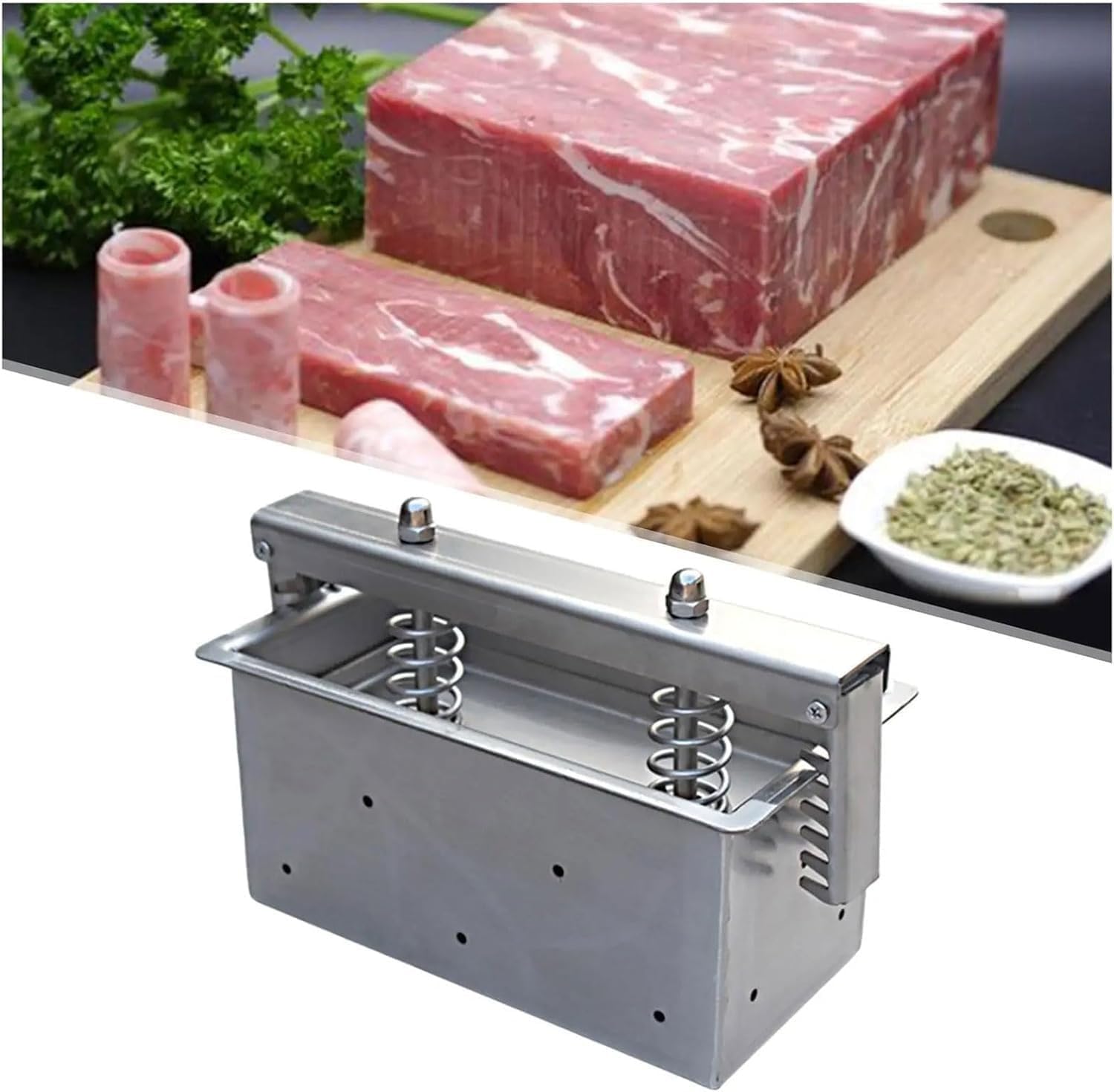Schinken-Fleisch-Pressform, tragbare Lunch-Fleischpresse aus Edelstahl mit doppelter Kompressionsfeder, ideal for Hausmannskost und hausgemachte Sandwiches(500g)
