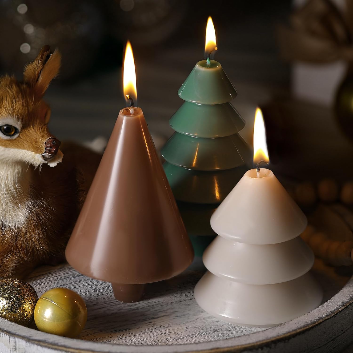 MTLEE 3 Pcs Christmas Tree Shaped Candles Green Christmas Decorative Candles Christmas Tree Candles Christmas Scented Candles Handmade Wax Candle for Home Tabletop Christmas Party Decor Gifts