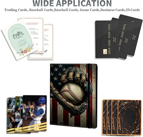 Miniatura 5 de Carpeta de tarjetas de béisbol con bandera retro, 9 bolsillos para álbum de tarjetas intercambiables, carga lateral, 900 bolsillos, tarjetero de