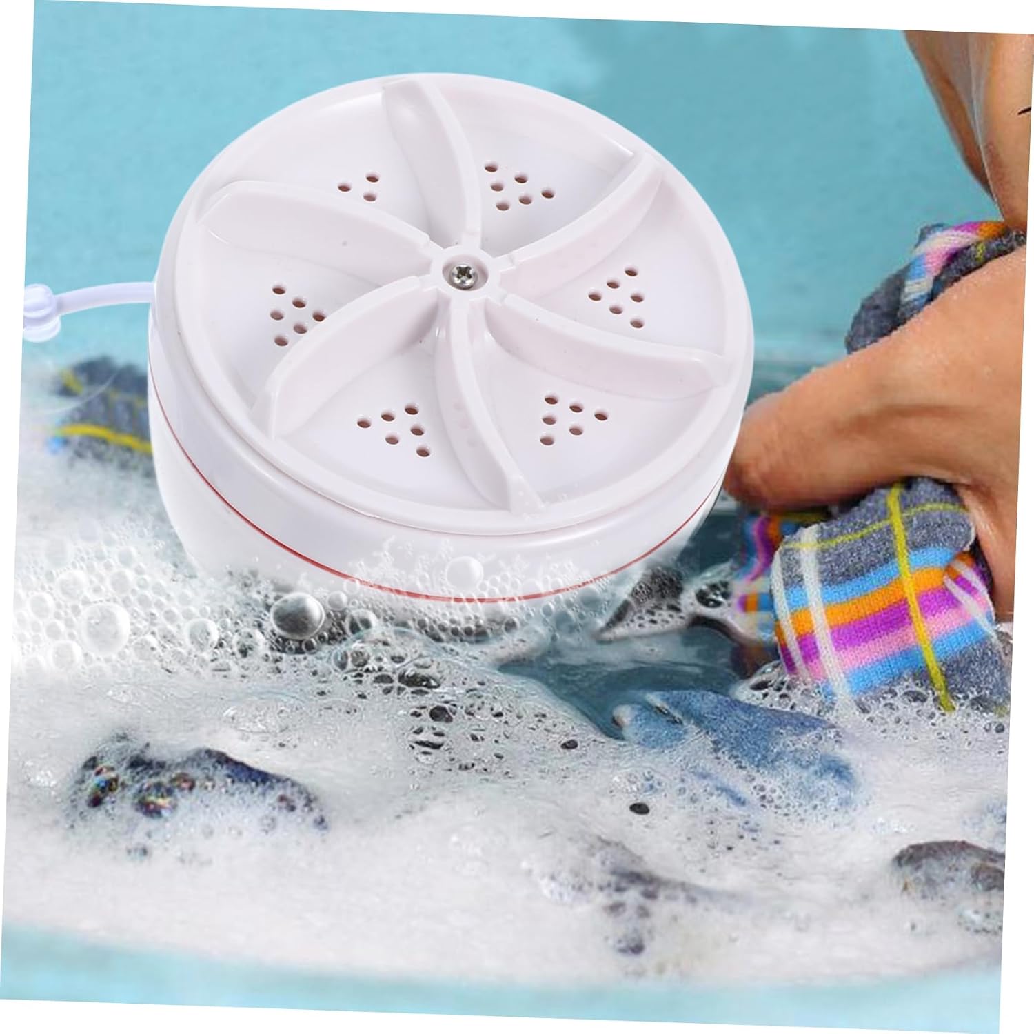 TEHAUX Mini Ultrasonic Portable Washing Machine Turbine Washer for Clothes Socks and Underwear Lightweight Design for Travel and Business Use