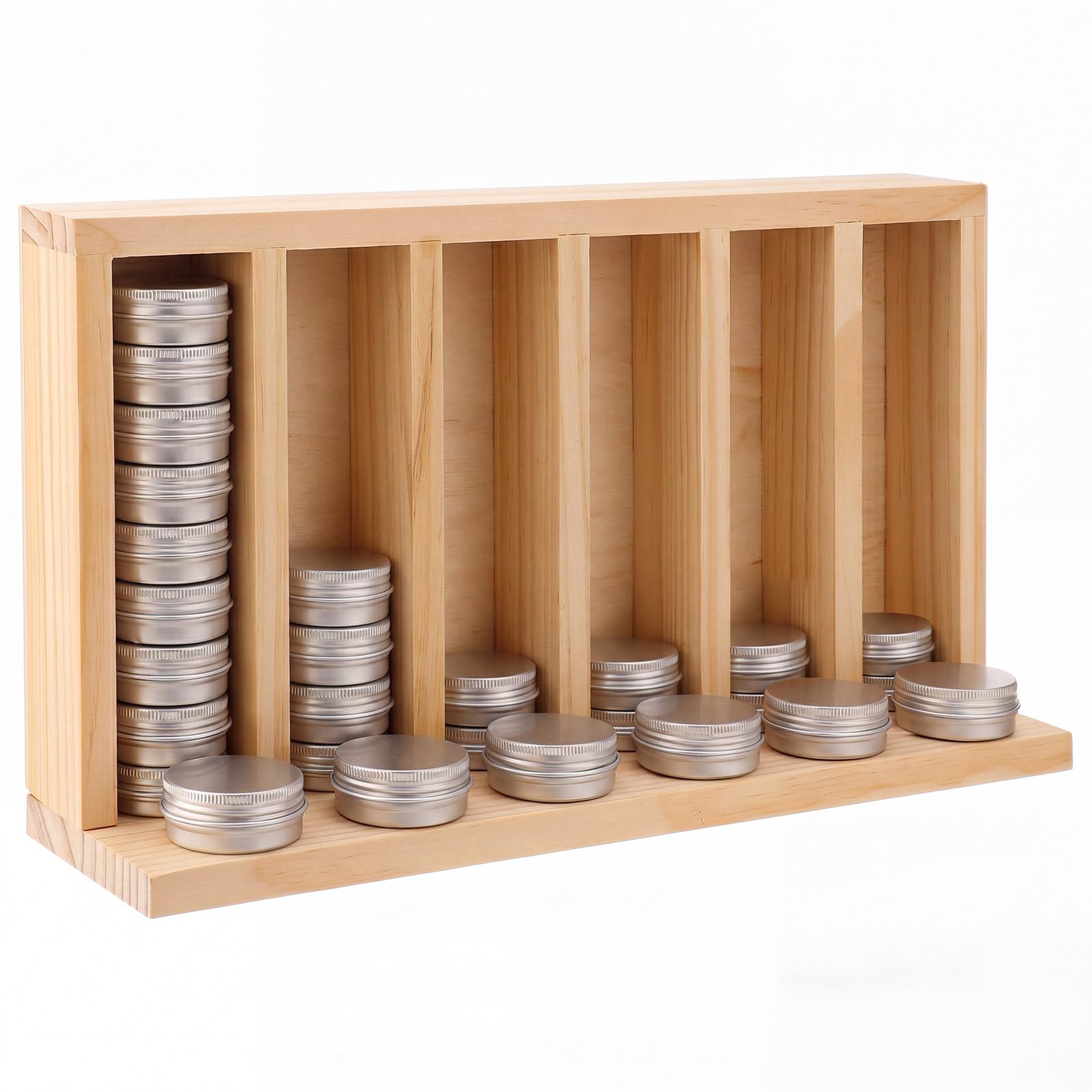 Fiwochic 6 Slot Wooden Lip Balm Display Holder 0.5oz Tin Stand, Natural