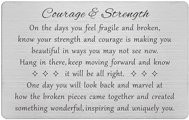 FALOGI Courage and Strength Engraved Wallet Card, Encouragement Gift for Boys Girls Teens, Inspirational Birthday Gift Card for Men Women