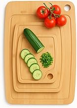 مجموعة الواح تقطيع من الخيزران للمطبخ من 3 قطع - لوح تقطيع خشبي متين مع اخدود للعصير - صينية تقديم ولوح نحت للحوم والخضروات والجبن - مجموعة الواح تحضير المطبخ