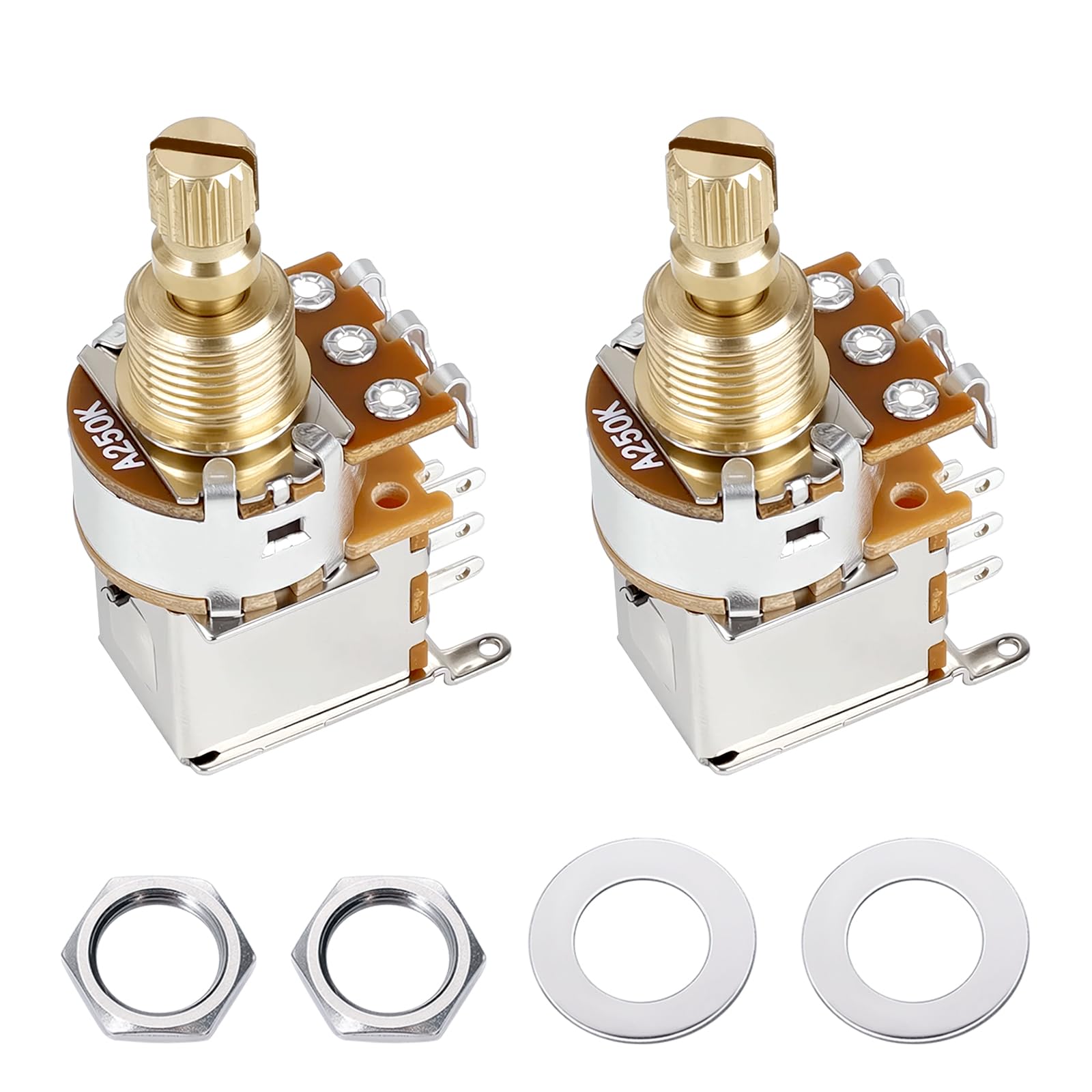 Banworks Full Brass 3/8" Thread Guitar Push Push Pots A250K 18-Spline Pots