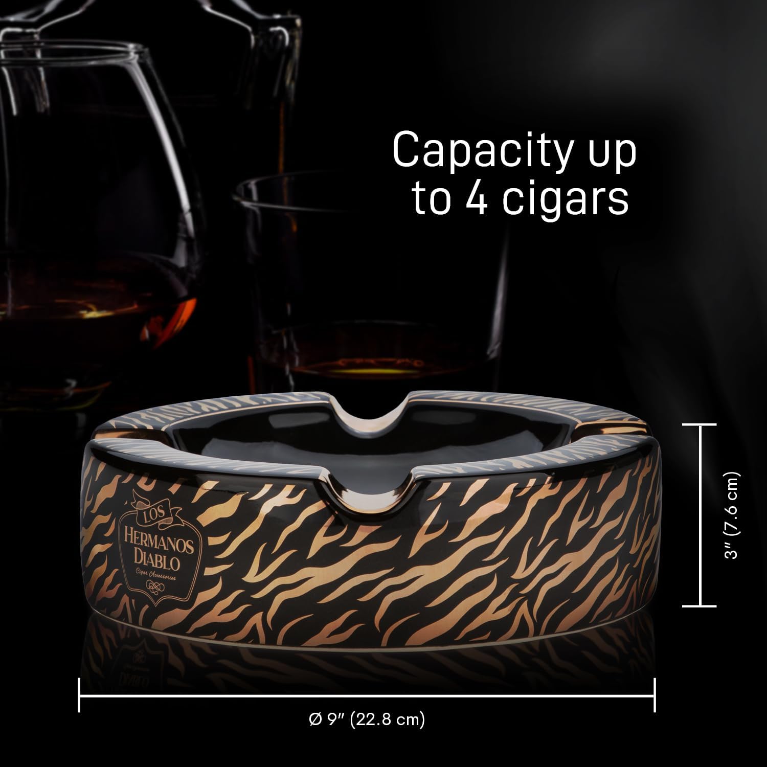 Cigar Ashtray Luxury Ceramic 4 Slot Cigar Holder for Indoor and Outdoor Patio Smoking Large Premium Ashtray (Tiger)