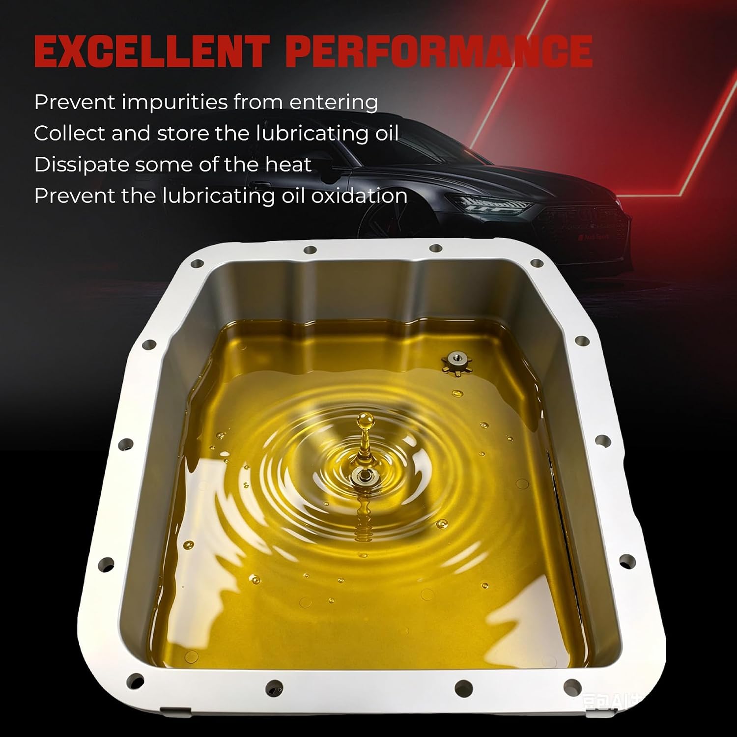 Upgraded aluminum Transmission Oil Pan with Magnetic Drain Plug & Gasket &Filter Compatible with 4R70W 4R75W 4R75E AOD-E Transmission & Ford F-150 Crown Victoria Expedition Mustang & Mercury Cougar
