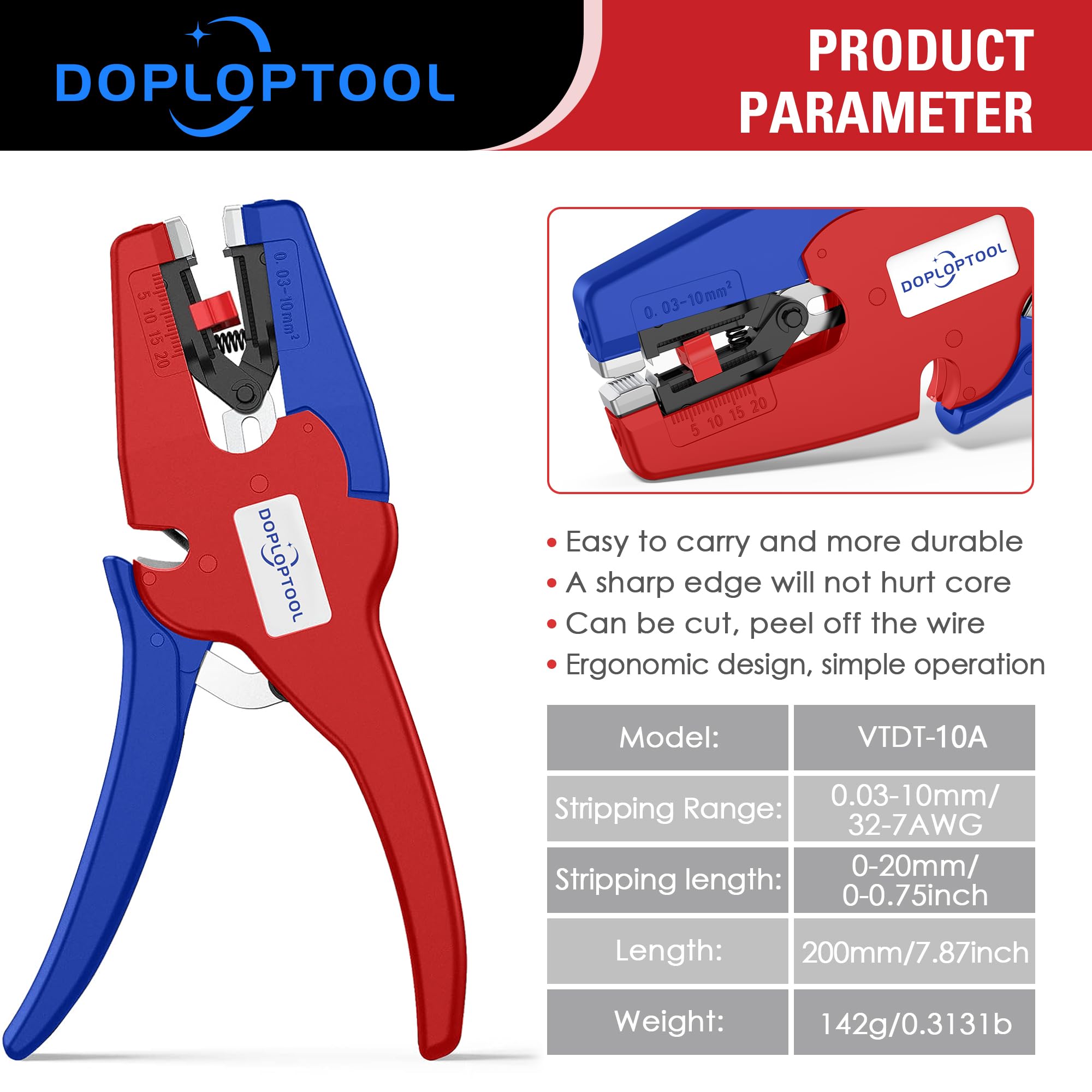 Doplop Abisolierzange Automatisch Kabelabisolierer Kabelabisolierer für Elektroinstallation, Elektronik [AWG 32-7/0.03-16mm²]
