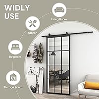 Vista 5 de JUBEST Puerta corrediza de granero de vidrio para bricolaje de 42 x 84 pulgadas, panel de puerta corrediza resistente de 4 paneles con marco
