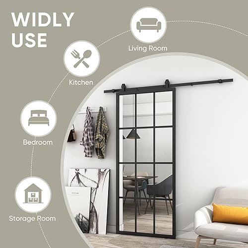 Miniatura 5 de JUBEST Puerta corrediza de granero de vidrio para bricolaje de 42 x 84 pulgadas, panel de puerta corrediza resistente de 4 paneles con marco de