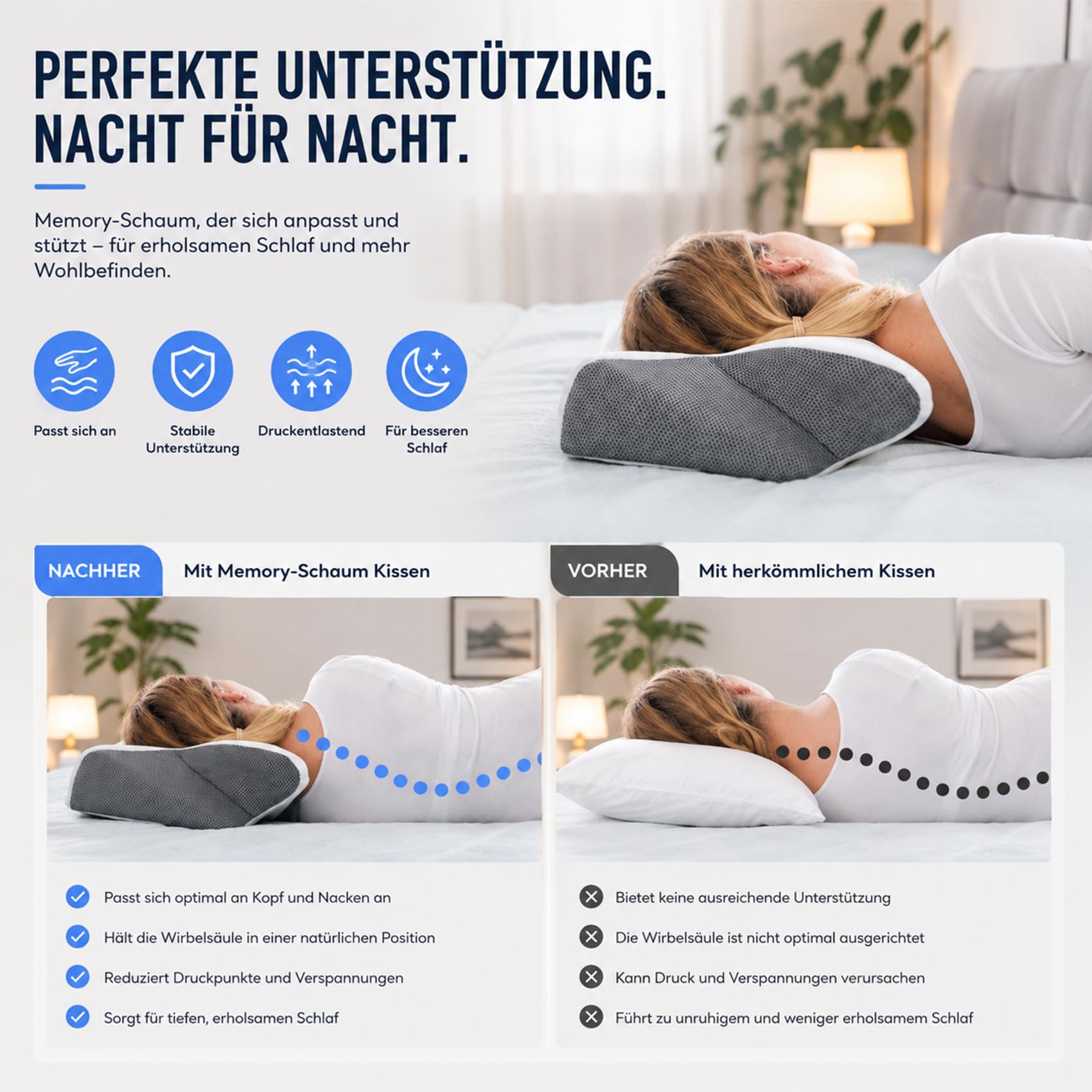 Curo Sleep Kissen, 2026 AufgerüStet Curo Sleep Original, Ergonomisches Nackenkissen Aus Memory-Schaum, Geeignet für SeitenschläFer, Die EIN HöHeres Bevorzugen (Schwarz)