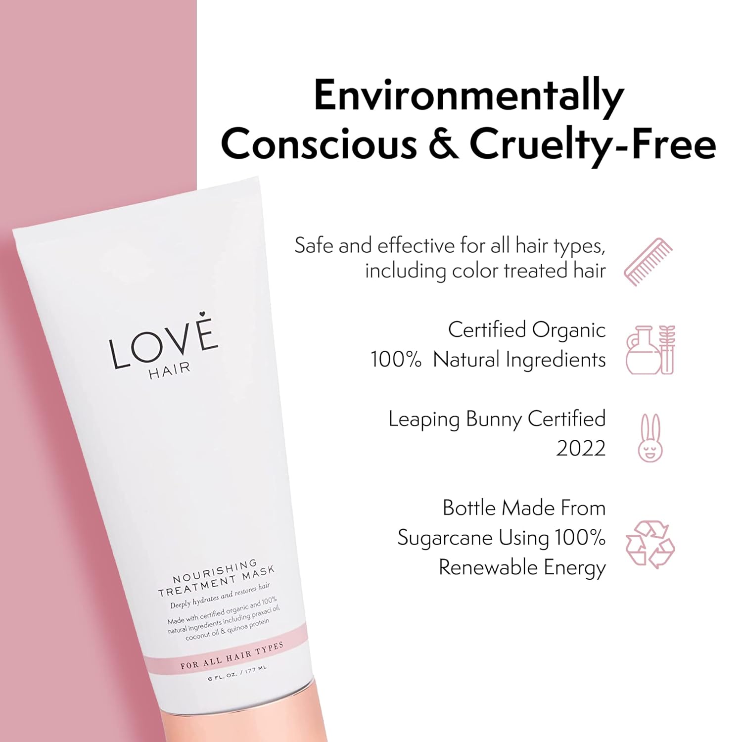 Love Hair - Nourishing Hair Mask, All-Natural Hair Mask for Dry Damaged Hair, Hydrates & Restores, For All Hair Types, Paraben- & Sulfate-Free, Vegan & Cruelty-Free, 6 Oz