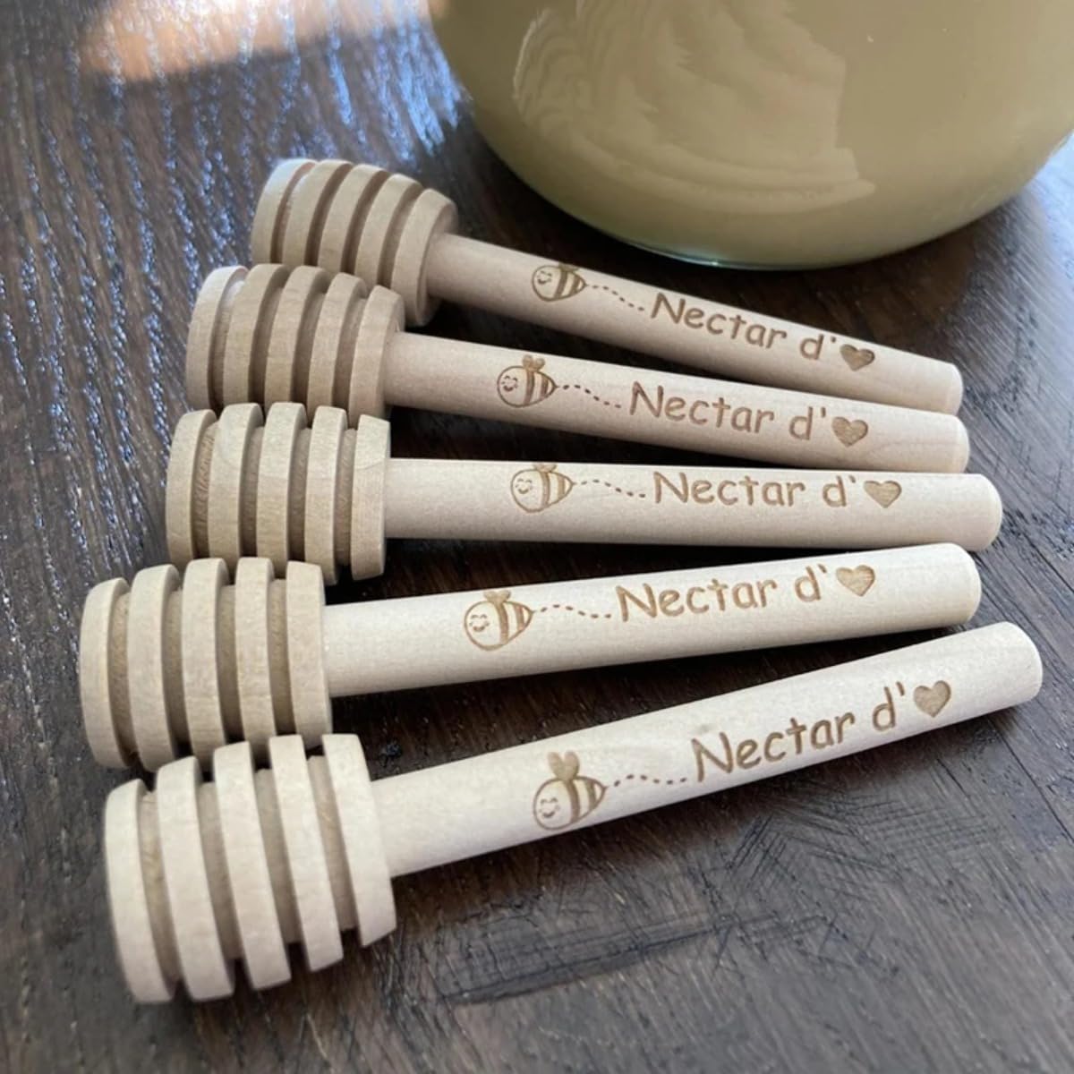 PGORSDOR Custom Personalized Wooden Honey Dipper,Custom Engraved Honey Sticks,Personalized Wood Honey Stir Bar,Wedding Favors for Guests (10Pcs,10cm)