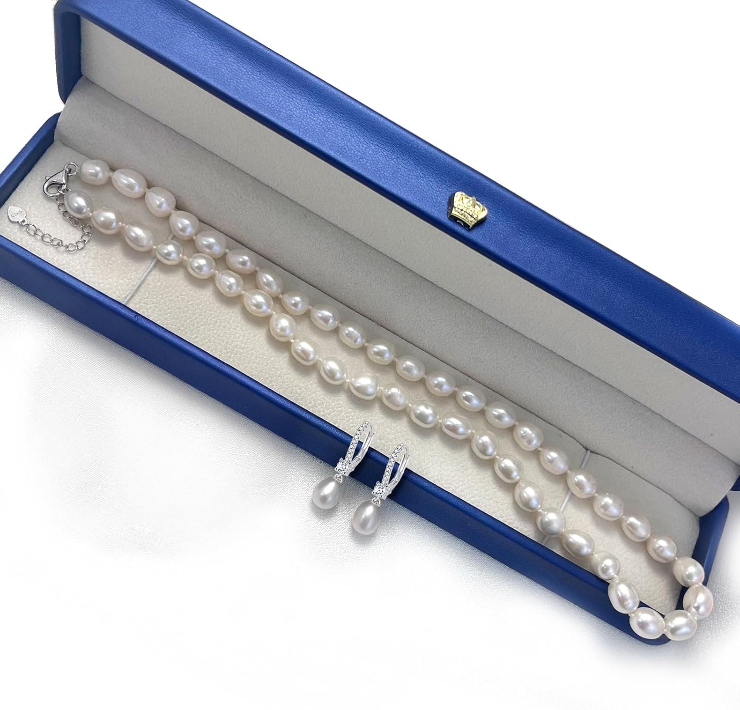 Pearl Necklace And Earrings Set Freshwater Pink/White/Black Pearl Necklace and Drop Earrings Jewelry Set For Women, Natural Cultured Near-Round Pearl Beads,925 Sterling Silver, Luxury Pearl Jewelry Gift For Mother/Wife