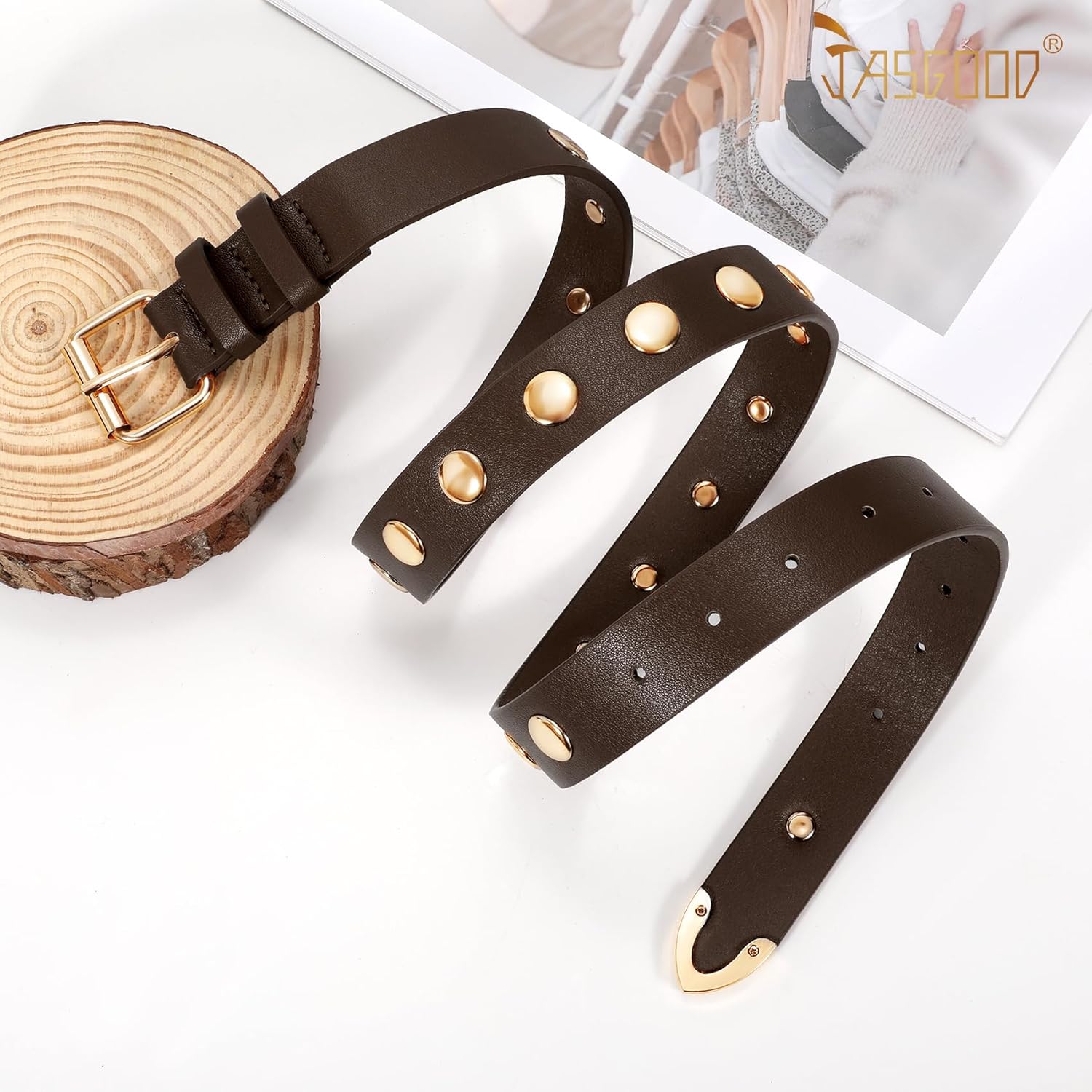 JASGOOD Studded Belt for Women Fashion Leather Belt for Jeans Punk Studded Belt for Ladies Dress Pants - Image 6