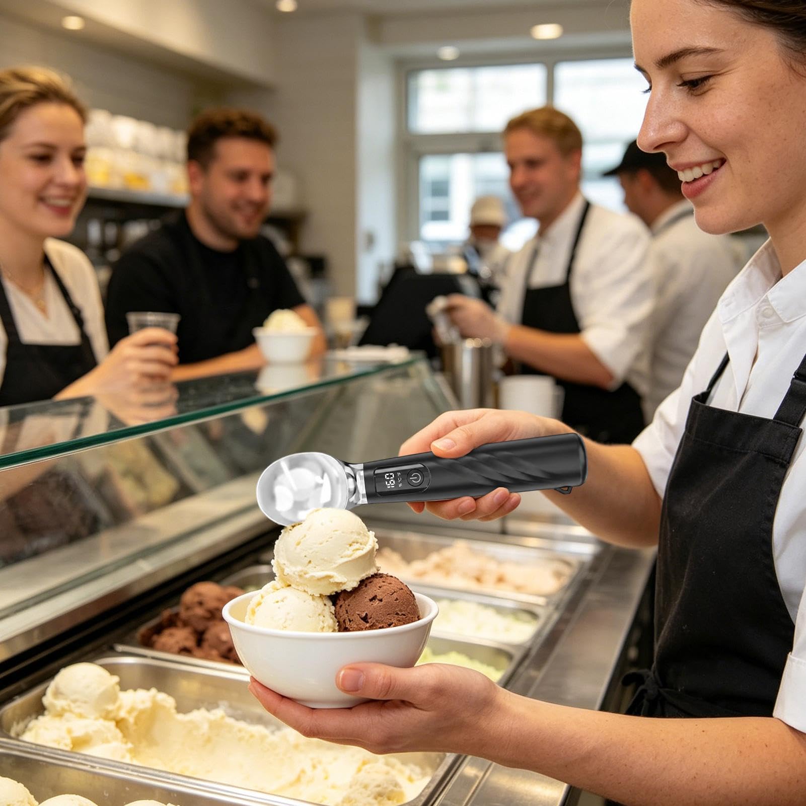 Cuillère À Glace Chauffante Rechargeable Avec Batterie Amovible Et Scoop