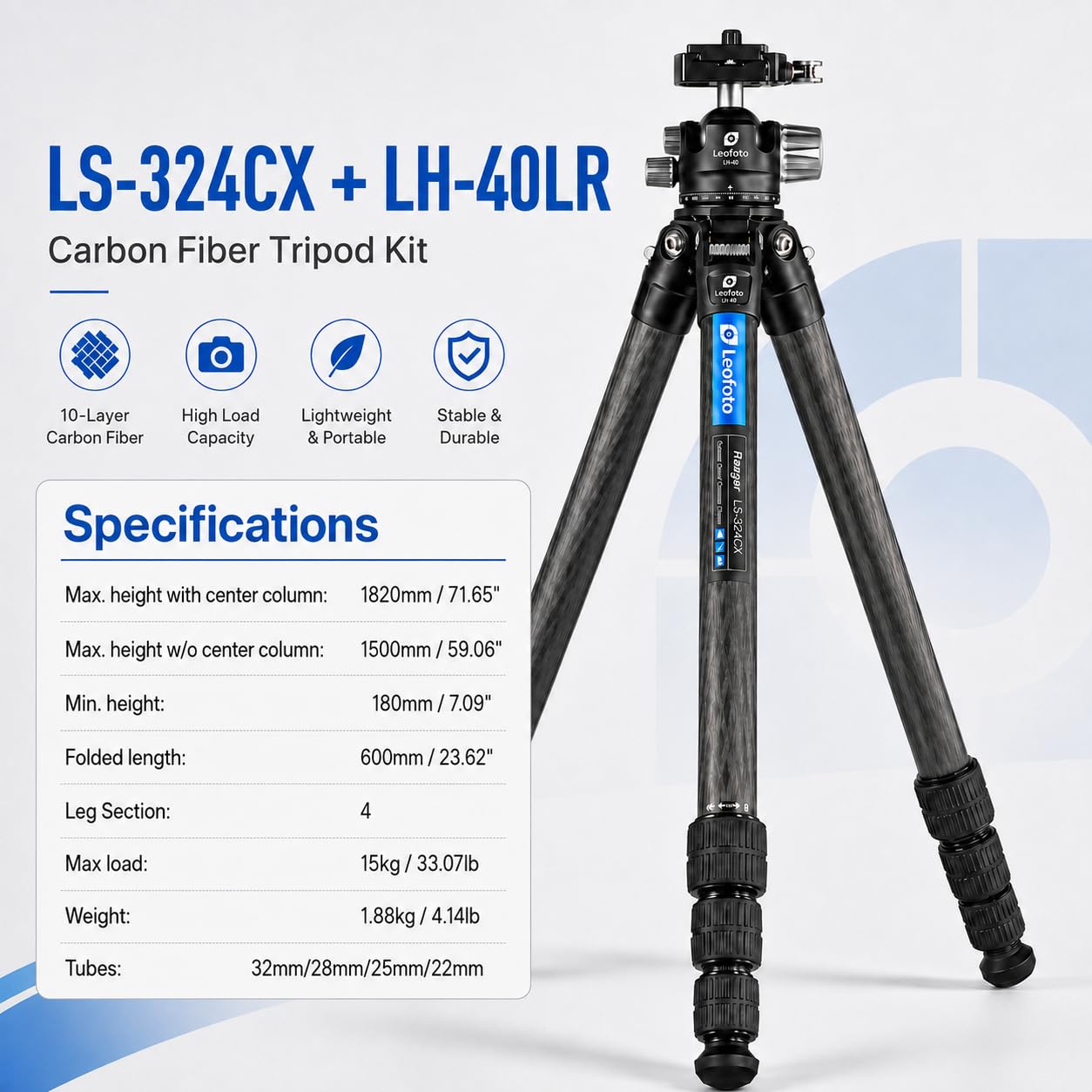 Amazon.com: Leofoto LS Ranger Series LS-324 CX Carbon Fiber Tripod