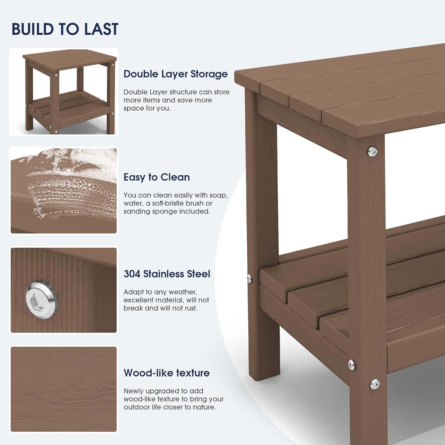 KINGYES Double Side Table, Adirondack End Table- Brown