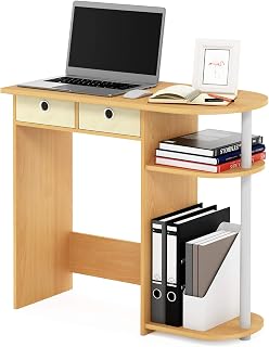 Furinno Go Green Desk, 31.5" Wide Gaming Desk with 2 Side Shelves and Storage Bins, Computer Desk, Office Desk for Home Office, Study Room, Dorm, Bedroom, Beech