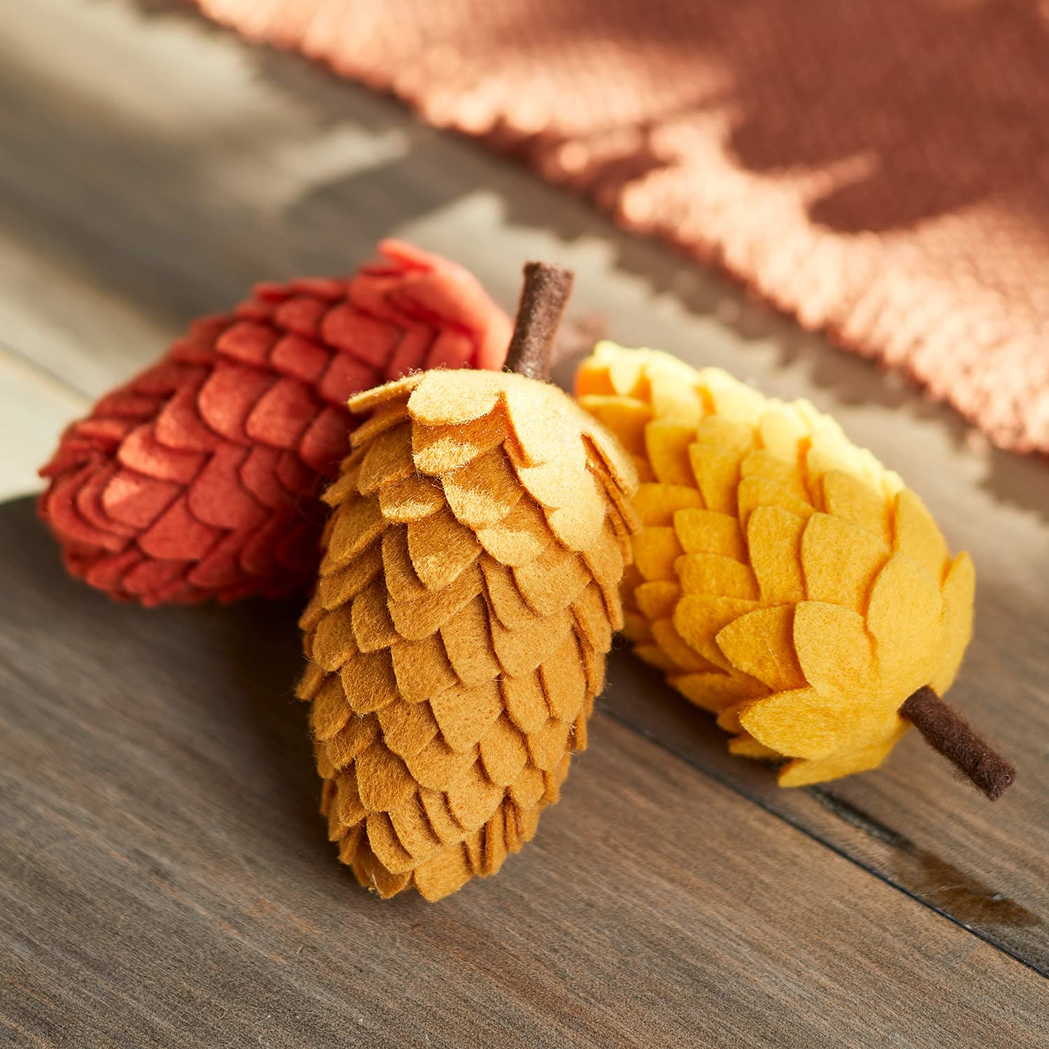 Lights4fun Red Set Of 3 Felt Acorn Halloween Autumn Fall Decorations 11Cm Indoor Use