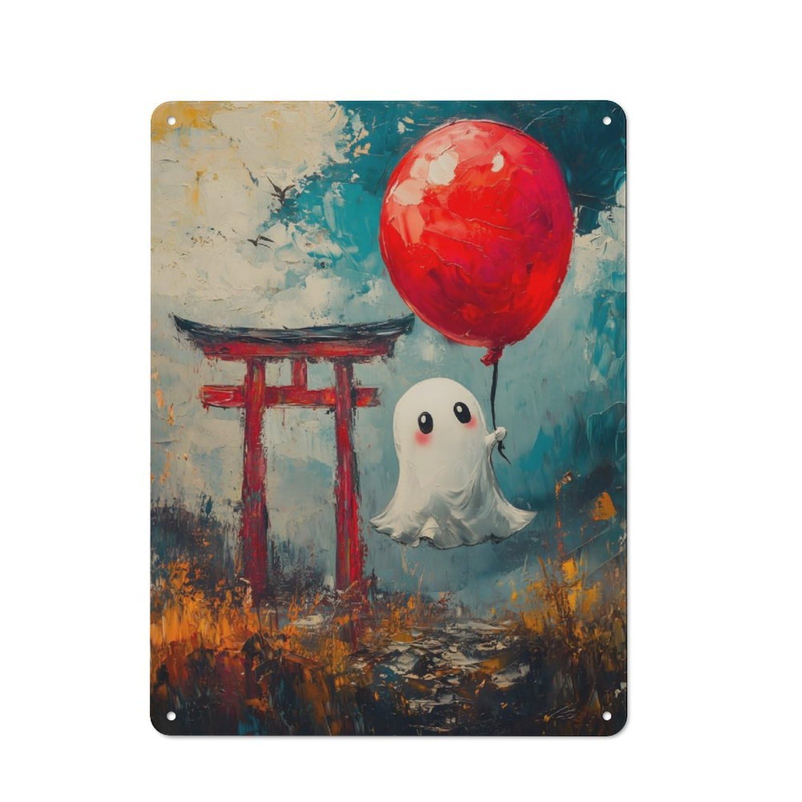 Junmoney Ghost With Red Balloon Vintage Printed Metal Sign 40X30cm For Café Or Home Bar, New Home Wall Decor For Hospitality Decor Collectors