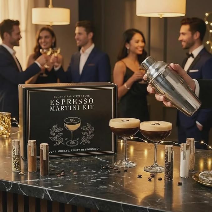 Kit Espresso Martini Velvet Pour HomeWetBar con Coctelera, Vasos e Ingredientes miniatura 4