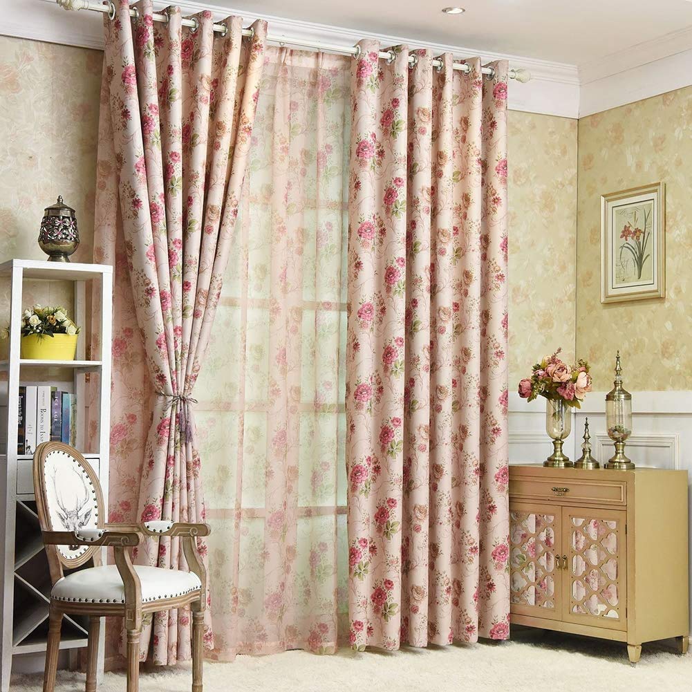 Rideaux Occultants Fleuri Impression à Oeillets Isolant Thermique Rideau Maison Salon Cuisine Chambre Opaque Rideaux 2 Panneaux,W200xL250cm