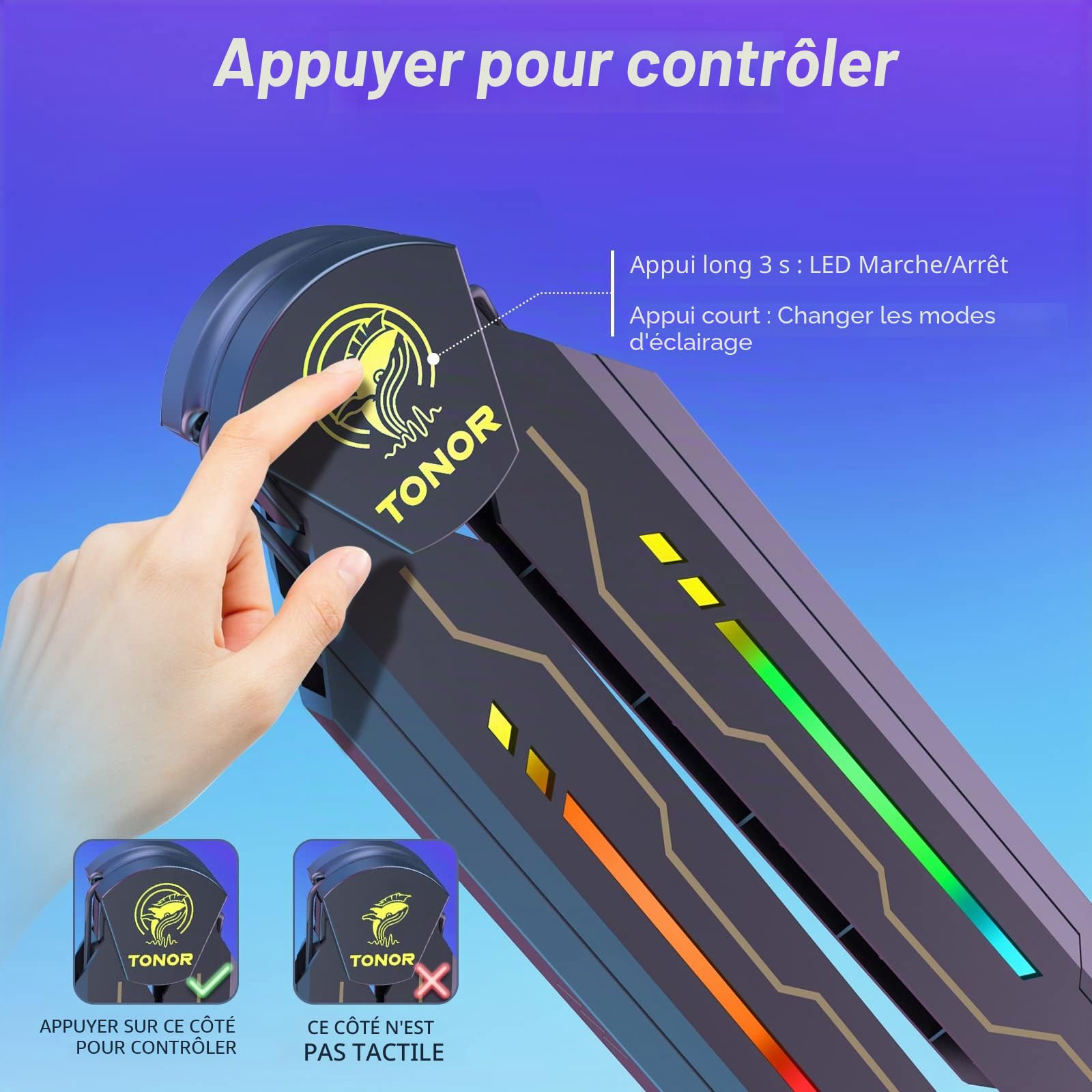 TONOR Bras Micro avec Lumière RGB de 11 Modes, Perche Micro Gaming avec Passe-câbles, Support de Microphone Ajustable pour Podcasts, Streaming, Gaming, Télétravail, T90