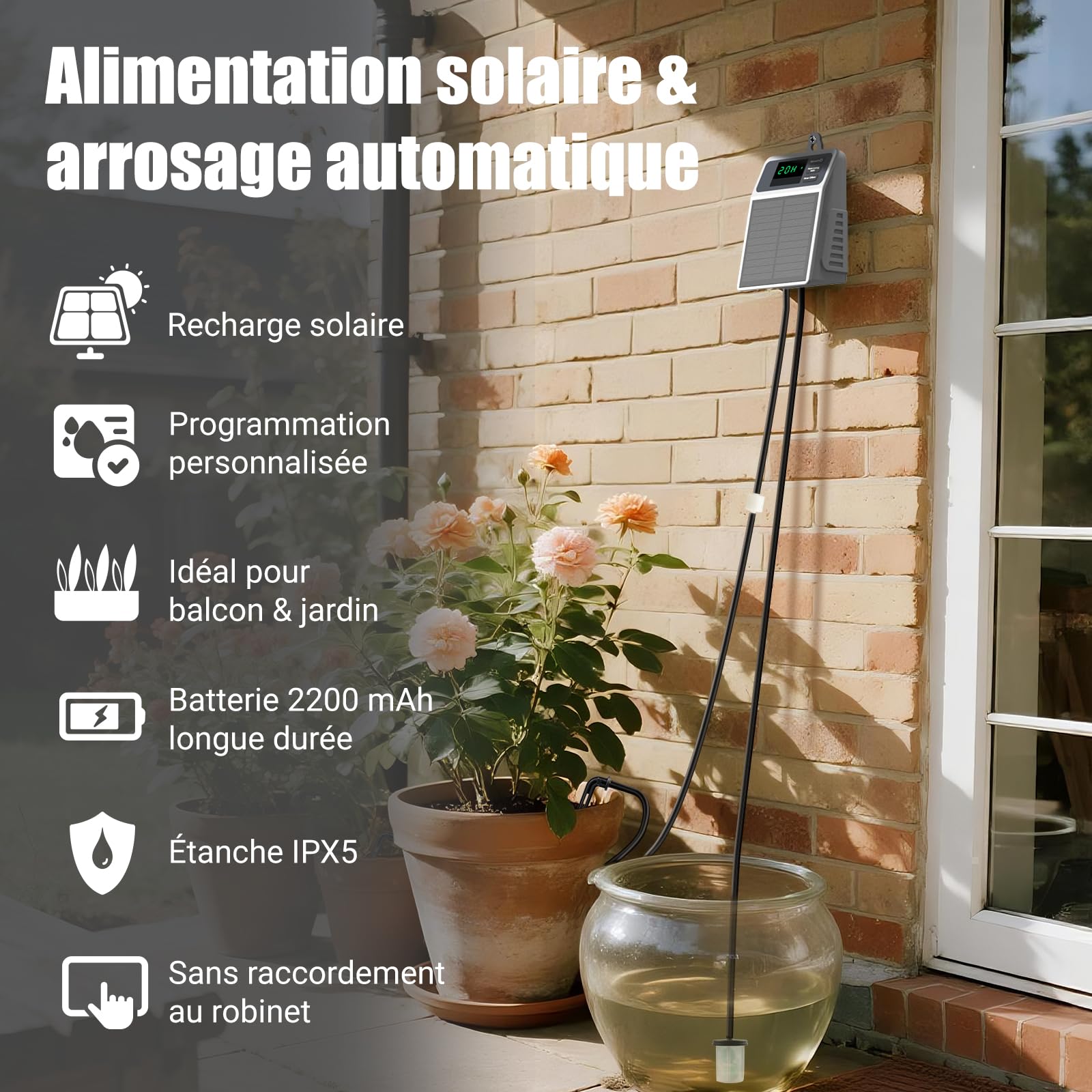 Uzoli SOP17 Arrosage automatique solaire goutte à goutte pour jardin