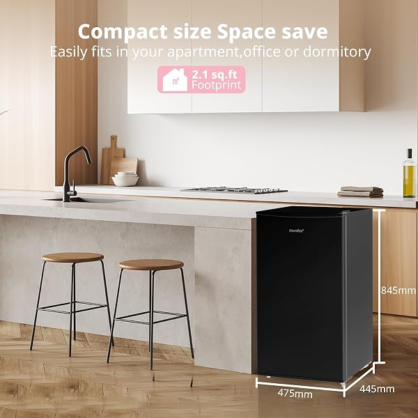 COMFEE' RCU60BL2UK(E) 60 Litre Freestanding Under Counter, 48cm Upright Freezer Adjustable Thermostat, Reversible Door, 4 Star Freezer Rating Drawer, Black - 3