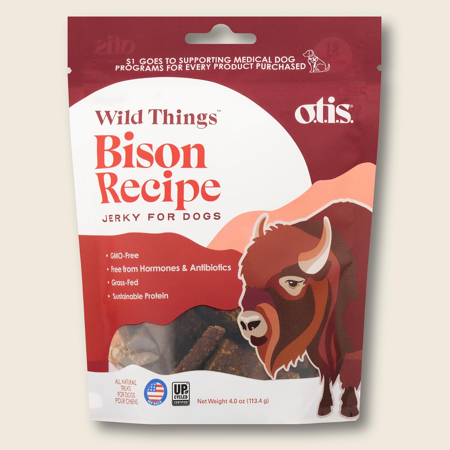 Otis Jerky Dog Treats Bison 4 oz (Pack of 6)