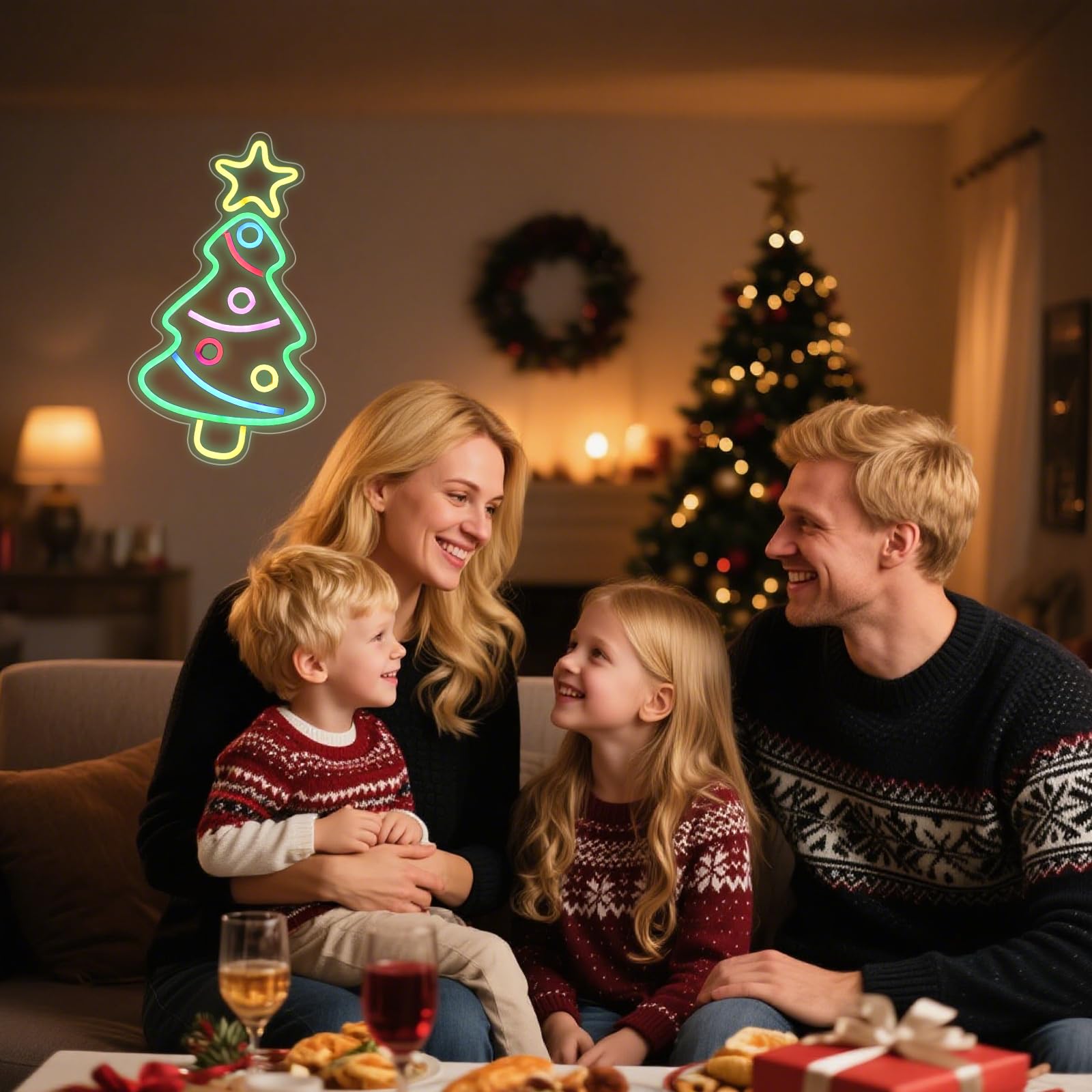 SEDEX Letrero de neón de Feliz Navidad, letrero LED de árbol de Navidad con alimentación USB para decoración de pared, fiesta de Navidad, bar, hogar, festival, decoración familiar para niños