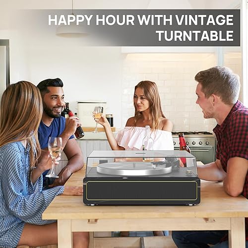 Miniatura 7 de Tocadiscos con altavoces integrados, reproductor de discos de vinilo compatible con reproducción inalámbrica, parada automática de 33 y 45 RPM