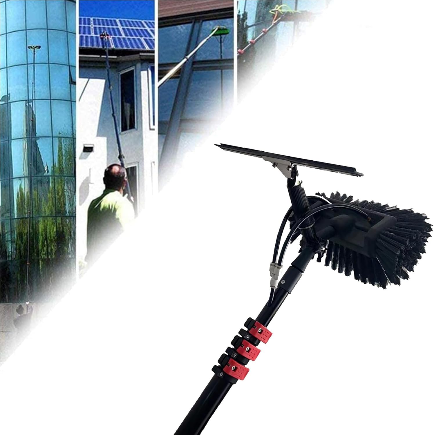 Cleaning Rod, 5M-12M, Retractable Overhead Window Cleaning Brush Solar Panel Window Cleaning Brush Water Brush Window Cleaning Rod, 36Ft/10.8M/5./18Ft