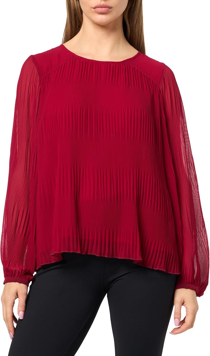Calvin Klein Blusa plisada con cuello redondo para mujer