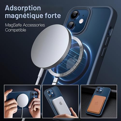JETech Coque Mate Magnétique pour iPhone 12/12 Pro, Bleu Orage - 3