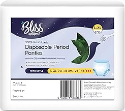 BLISSNATURAL Disposable Period Panties for Women Pack of 5 (L-XL) | Pull-up Pant Waist Size 28”-45”| Easy to wear and remove Panties for all night protection | Feathery Soft Period Panities with 360 Degree Protection