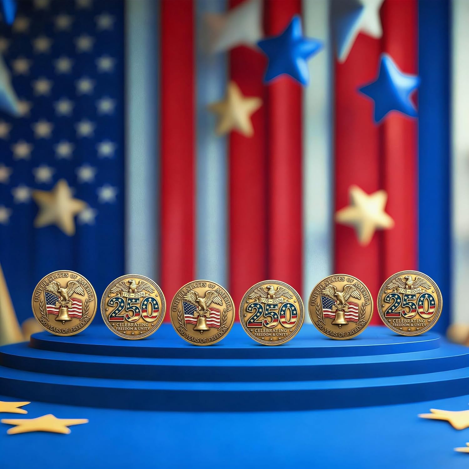 Highergo 250th Anniversary Commemorative Coins USA Eagle and Patriotic Symbols Collectible 250 Year Merchandise for Celebration Display Collectors Challenge Coin Gift(20 Pcs,Style 6)