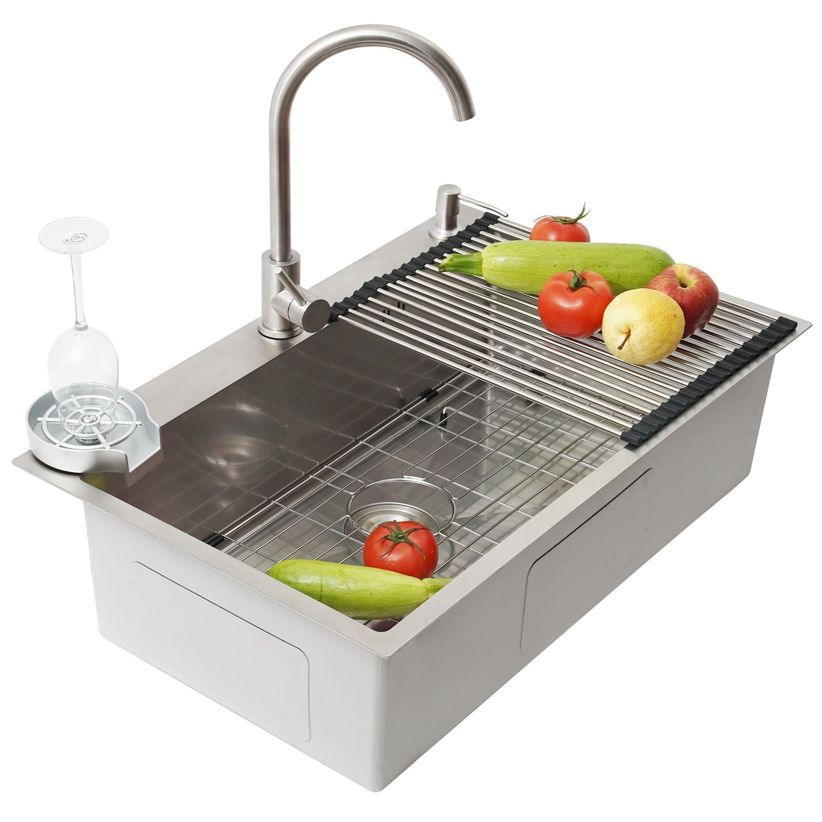ZQFHSX Silver Color Bar Sink,Stainless Steel Kitchen Sink,Large Dish Sink With Drainer Basket,Suitable For Recess,Rugged Dishwashbasin (SilverB,70x50cm)
