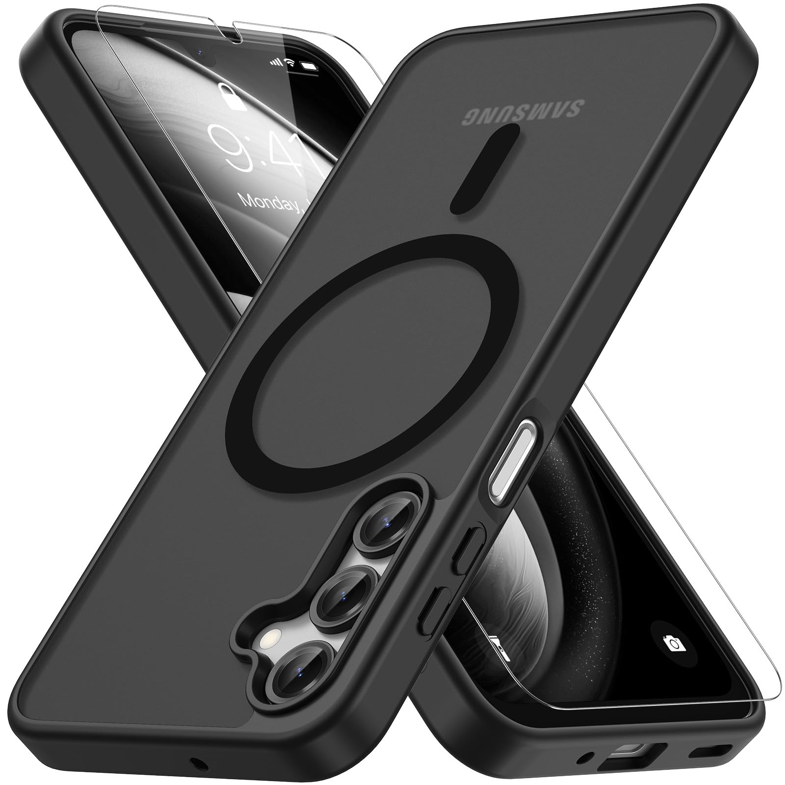 Vansdon Magnetisch für Samsung Galaxy A16 4G/5G Handyhülle-Schwarz | Inkl. 1 Schutzglas, Magsafe-kompatibel, Fallschutz nach Militärstandard, transluzente matte Rückseite, stoßfeste Handyhülle