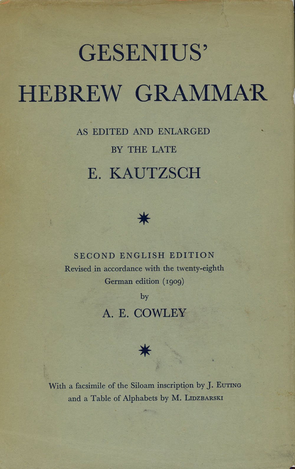 Gesenius' Hebrew Grammar, 2nd English edition