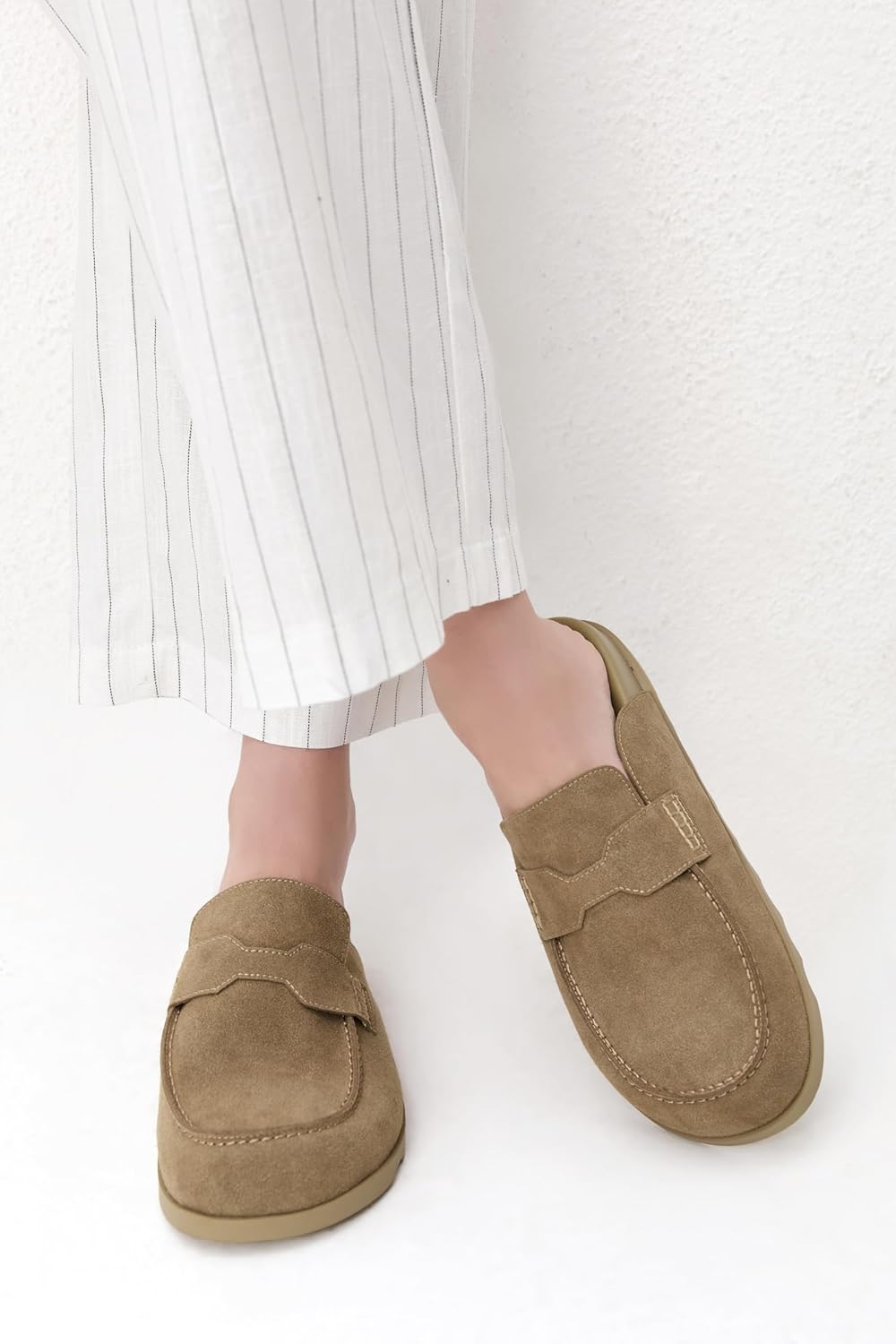 iiimmu Women's Suede Mule Loafers Backless Slip On Flats Casual Round Toe Comfort Slides - Image 4