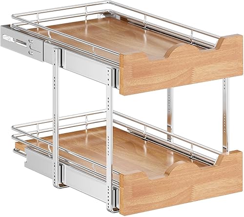 Vista 4 de OCG Organizador de gabinete extraíble de 11 pulgadas de ancho x 21 pulgadas de profundidad, estante deslizante de 2 niveles, cajón extraíble