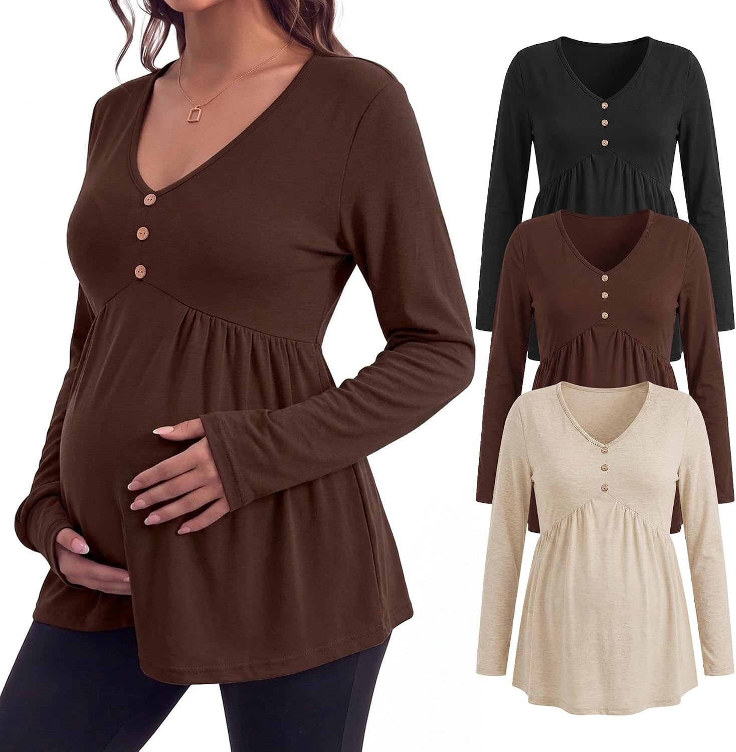 Cutecrop 3 Pack Maternity Long Sleeve V Neck Shirt