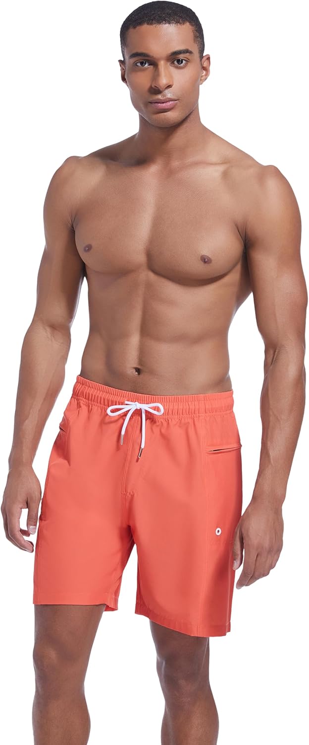 QRANSS Men's Fashion 7 inch Quick Dry Swim Trunks Zipper Pockets Bathing Suit Beach Shorts Boardshorts Without mesh Liner - Image 2
